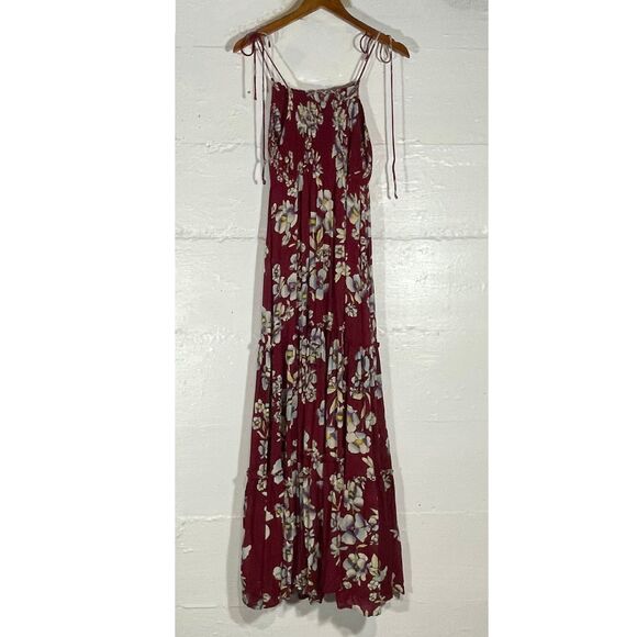 Free People Intimately Red Garden Party Smocked Floral Maxi Dress Size Medium - Picture 12 of 12